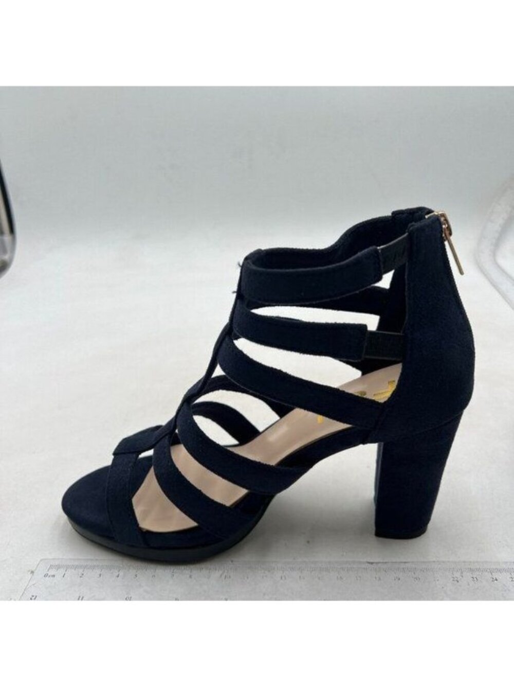 FSJ Women Chunky Mid High Heel Sandals Open Toe T-Strap Pumps Cutout Black Shoes